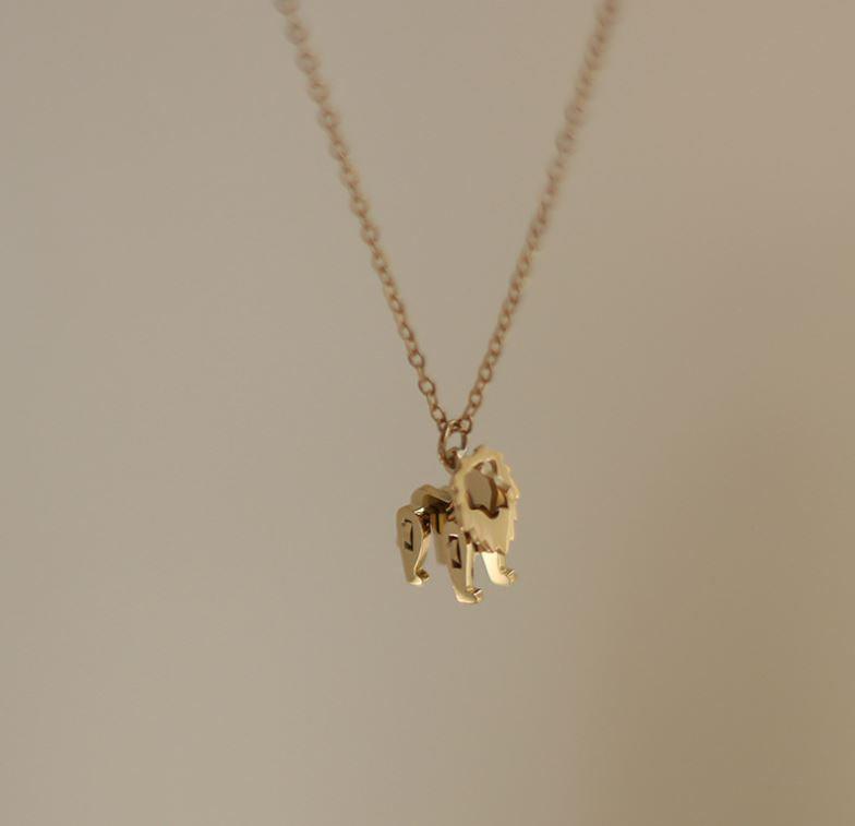 3D Gold-tone Lion Pride Pendant Necklace - OneCatBoutique