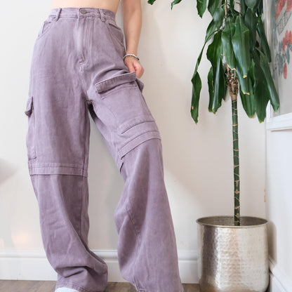 Y2K Unbelievable purple wide leg medium rise cargo jeans