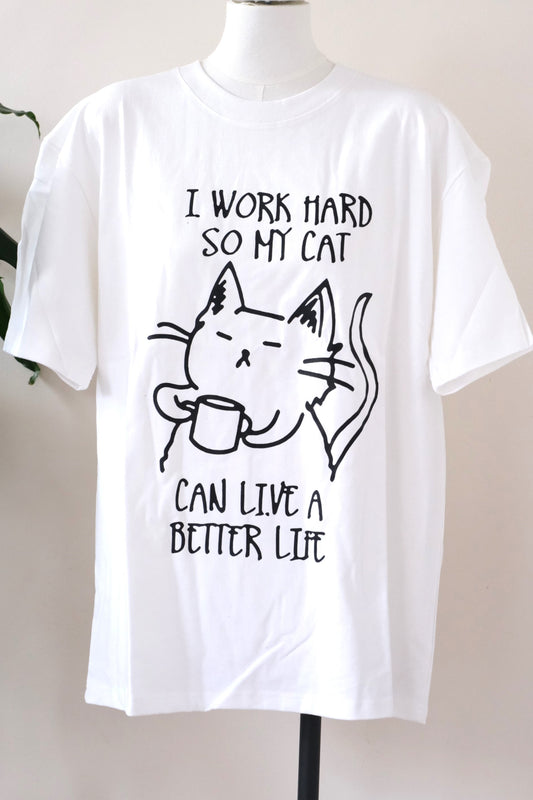 Slogan Cat White Cotton T Shirt