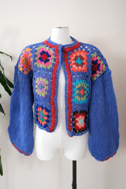 Handmade Blue Crochet Cardigan - Short