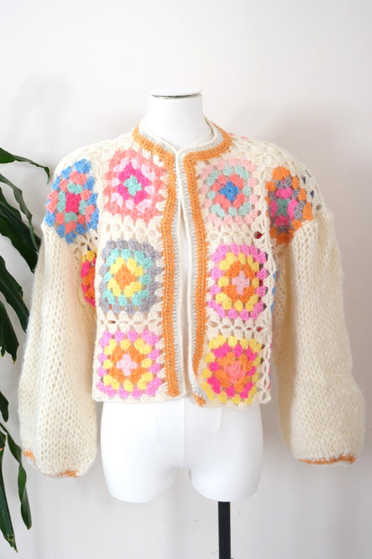 Handmade Ecru Crochet Cardigan - Short