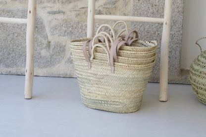 Handmade Straw Beach Basket with Leather Handles