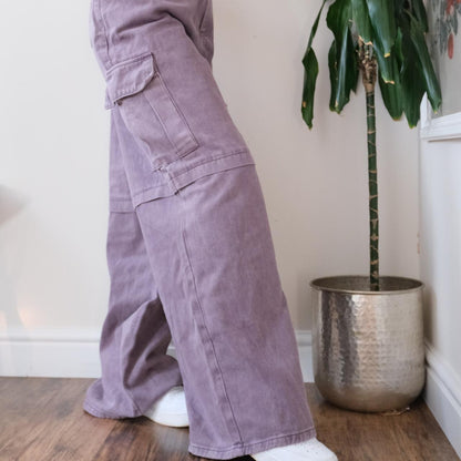 Y2K Unbelievable purple wide leg medium rise cargo jeans