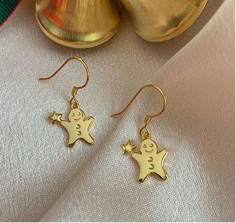 Gingerbread Man Sterling Silver Christmas Earrings - OneCatBoutique