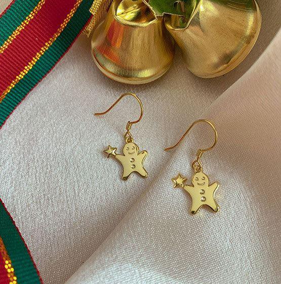 Gingerbread Man Sterling Silver Christmas Earrings - OneCatBoutique