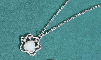 Golden Purrfection Jade Cat Pawprint Sterling Silver Necklace - OneCatBoutique