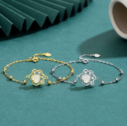 Golden Purrfection Sterling Silver Jade Cat Paw Bracelet - OneCatBoutique