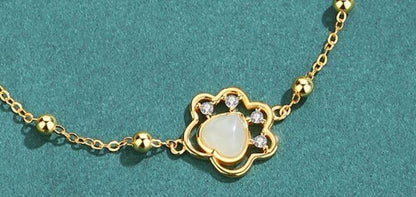 Golden Purrfection Sterling Silver Jade Cat Paw Bracelet - OneCatBoutique