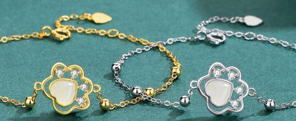 Golden Purrfection Sterling Silver Jade Cat Paw Bracelet - OneCatBoutique