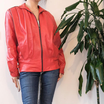 Iconic vintage 80s red leather jacket - OneCatBoutique