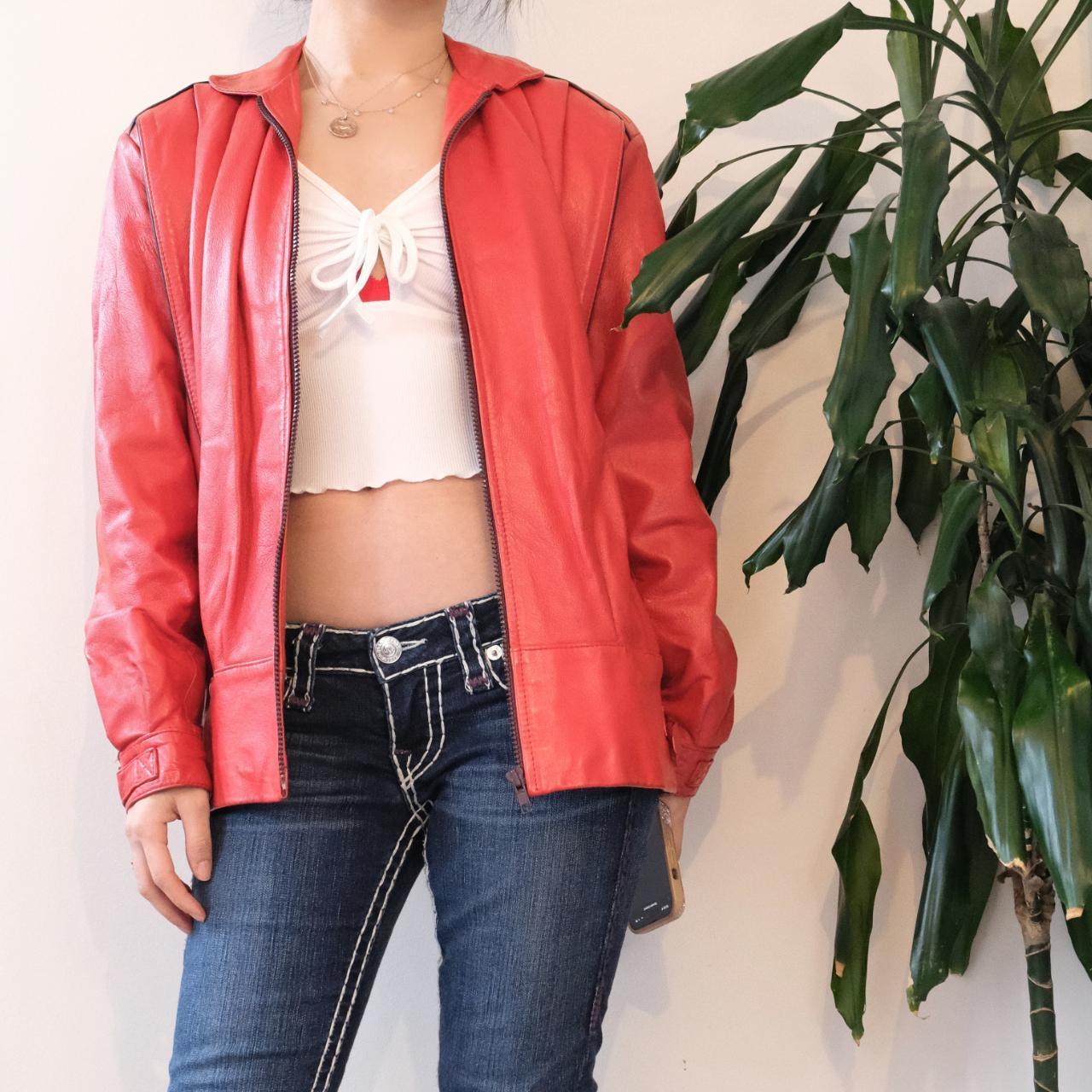 Iconic vintage 80s red leather jacket - OneCatBoutique