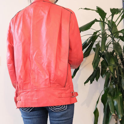 Iconic vintage 80s red leather jacket - OneCatBoutique