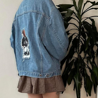 Iconic Y2K reworked deadstock UNIONBAY bear print blue denim jacket - OneCatBoutique