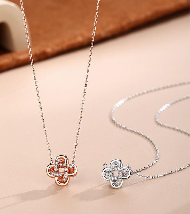 Lucky Clover Blossom Sterling Silver Necklace - OneCatBoutique