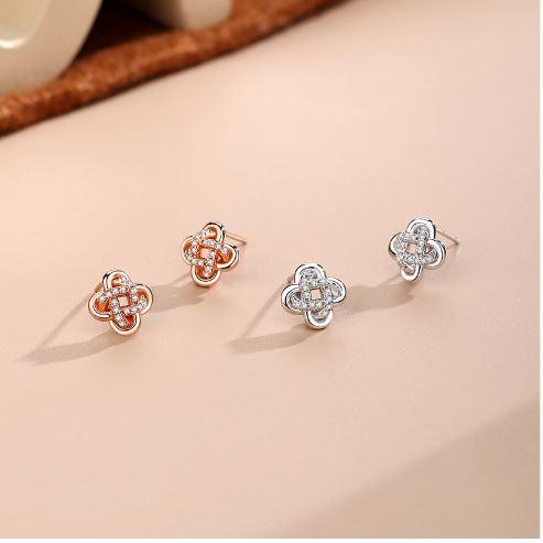 Lucky Clover Blossom Sterling Silver Stud Earrings - OneCatBoutique