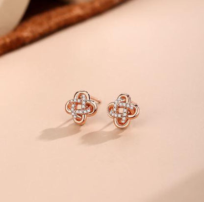 Lucky Clover Blossom Sterling Silver Stud Earrings - OneCatBoutique