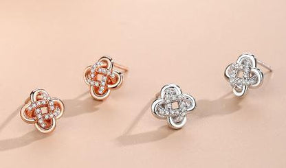 Lucky Clover Blossom Sterling Silver Stud Earrings - OneCatBoutique