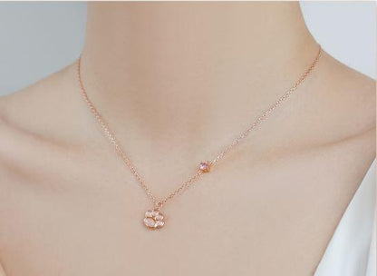 Purrfect Pawprint Rose Gold Plated Sterling Silver Cat Necklace - OneCatBoutique