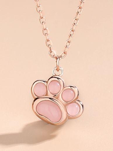 Purrfect Pawprint Rose Gold Plated Sterling Silver Cat Necklace - OneCatBoutique