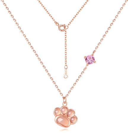 Purrfect Pawprint Rose Gold Plated Sterling Silver Cat Necklace - OneCatBoutique