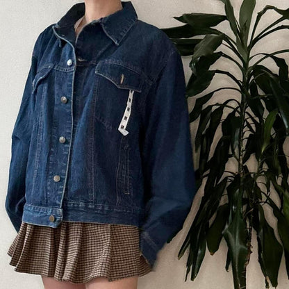 Reworked EXPRESSIONS bear print navy denim jacket - OneCatBoutique