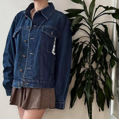 Reworked EXPRESSIONS bear print navy denim jacket - OneCatBoutique