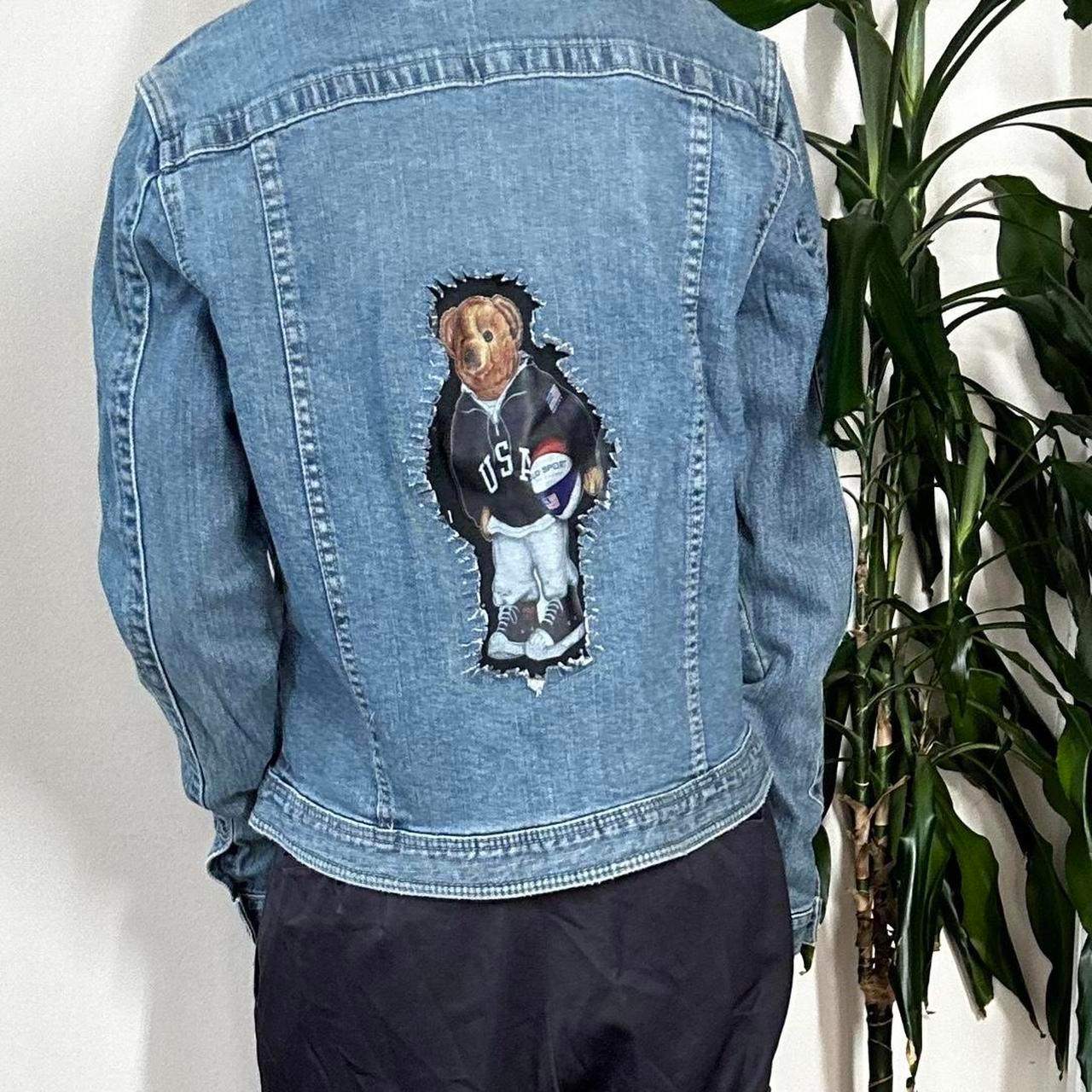 Reworked Y2K vintage Lee blue denim jacket with bear print - OneCatBoutique