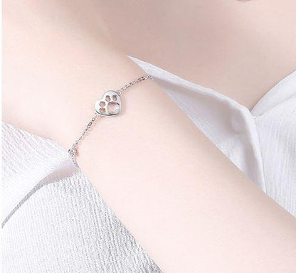 Sweetheart Pawprint Sterling Silver Bracelet - OneCatBoutique