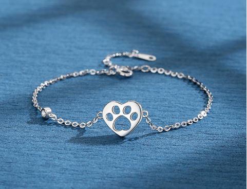 Sweetheart Pawprint Sterling Silver Bracelet - OneCatBoutique