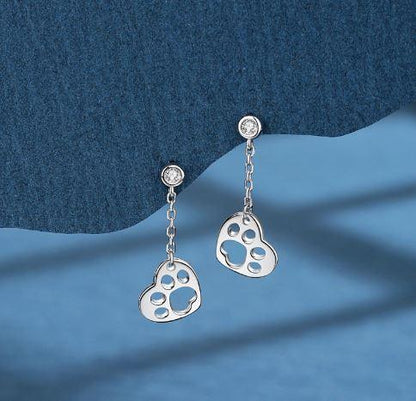 Sweetheart Pawprint Sterling Silver Drop Earrings - OneCatBoutique