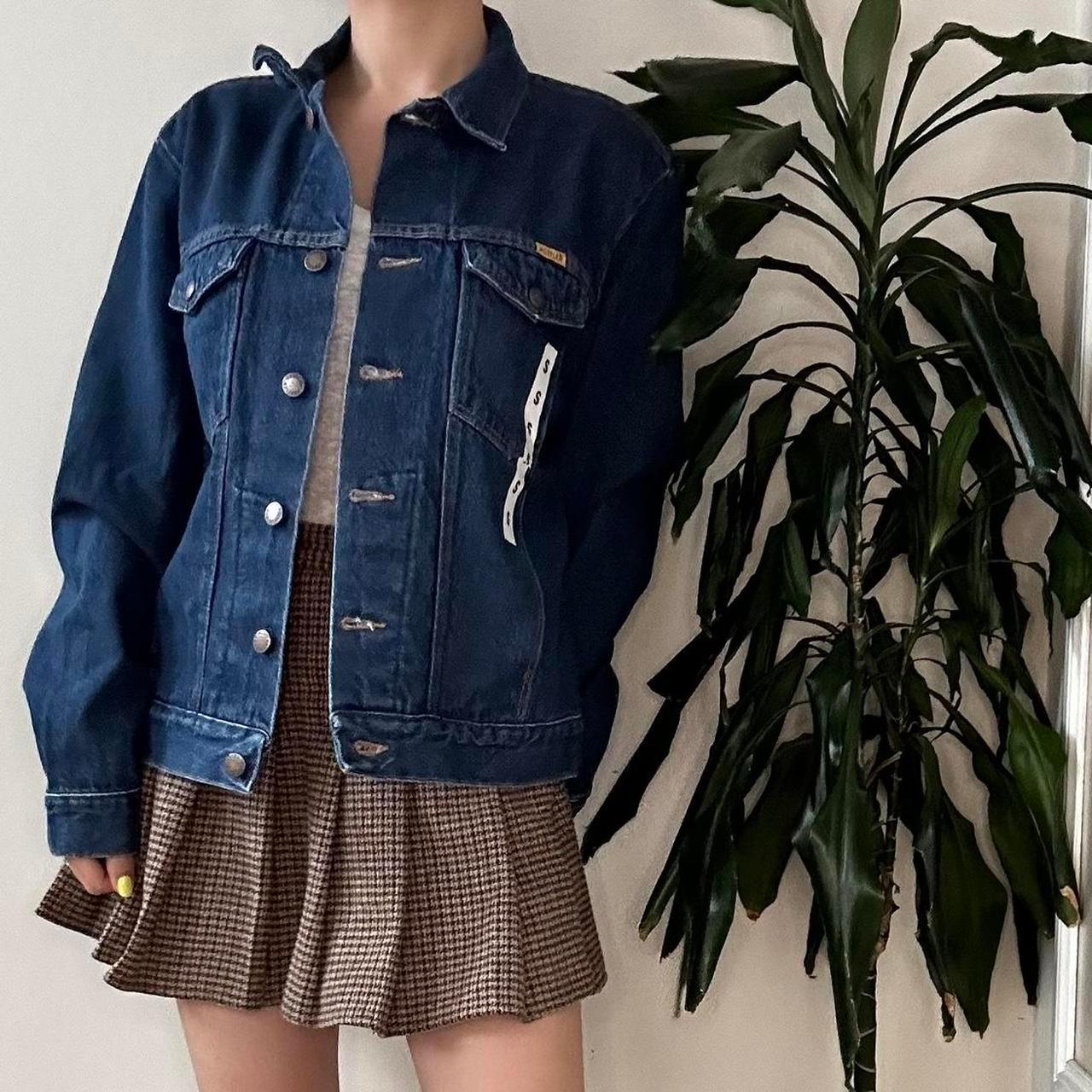 unisex Y2K reworked RUSTLERS bear print navy denim jacket - OneCatBoutique