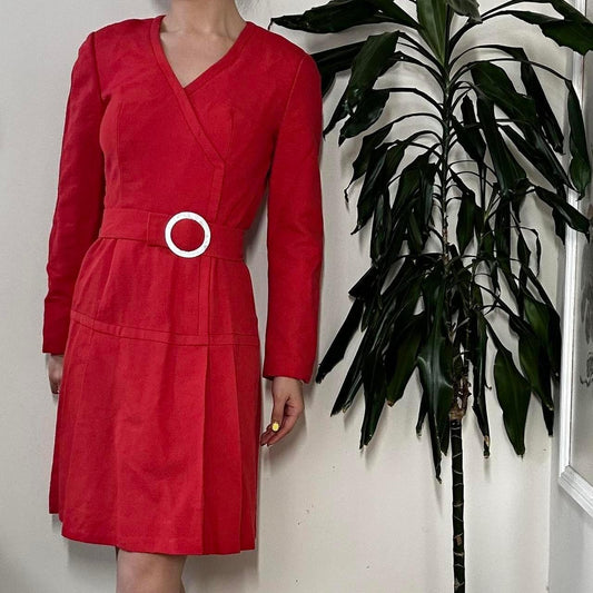 Vintage 60s red tailored midi dress - OneCatBoutique