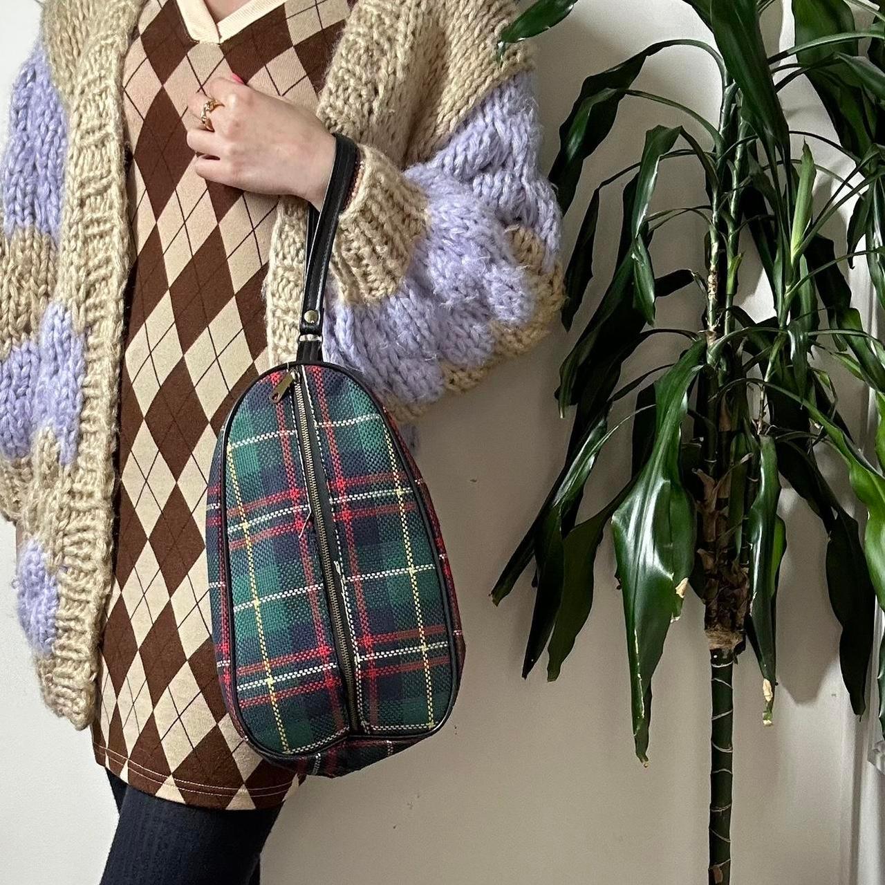 Vintage 70s green tartan plaid bag - OneCatBoutique