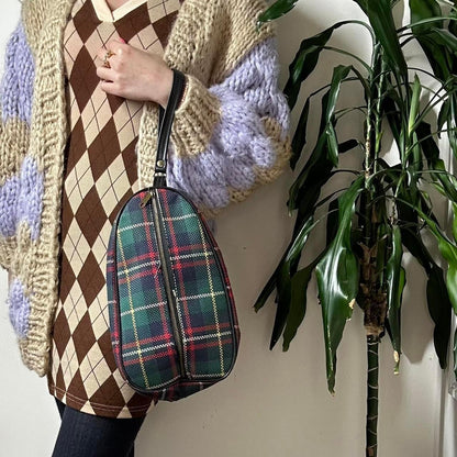 Vintage 70s green tartan plaid bag - OneCatBoutique