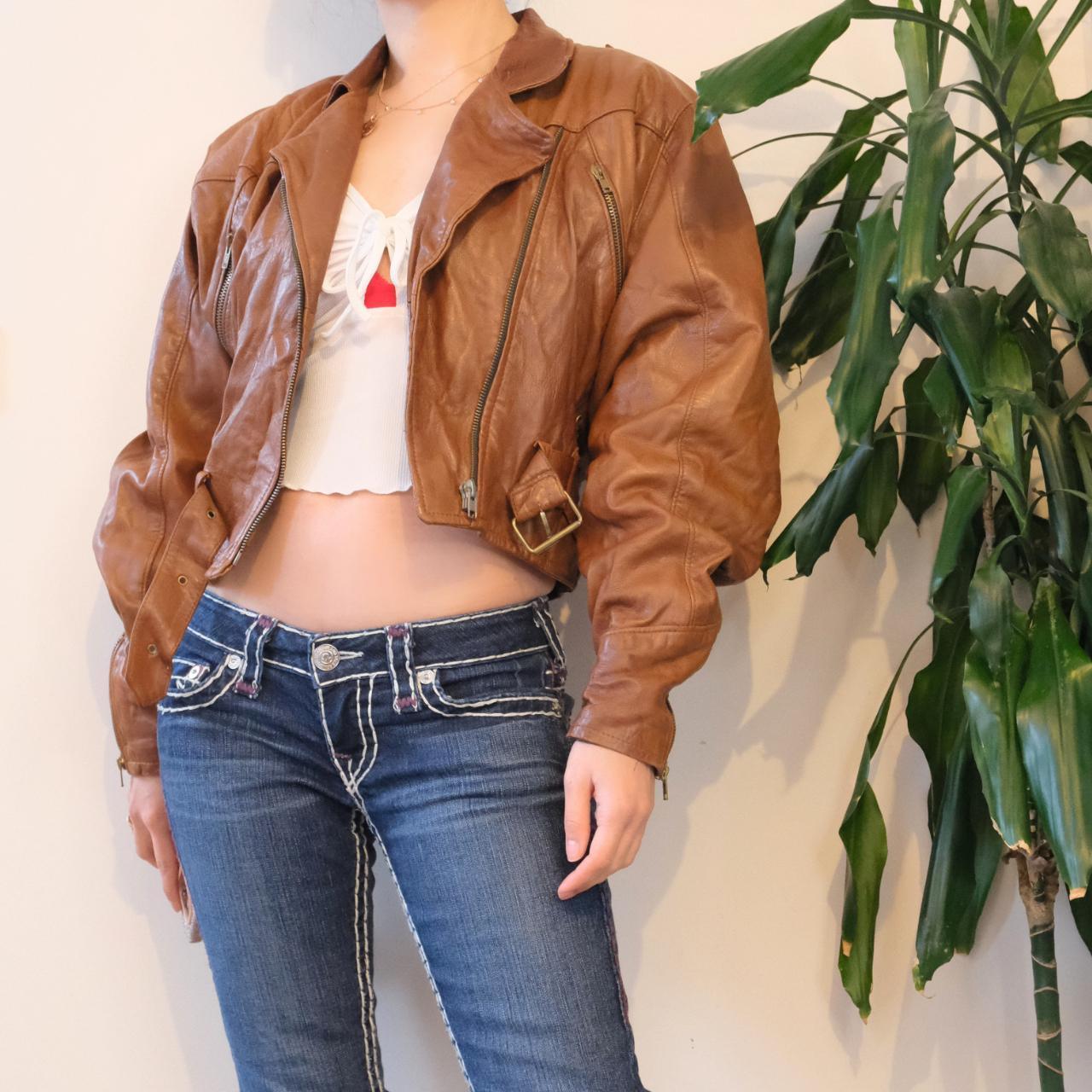 Vintage 80s brown bomber leather jacket - OneCatBoutique