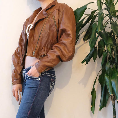 Vintage 80s brown bomber leather jacket - OneCatBoutique