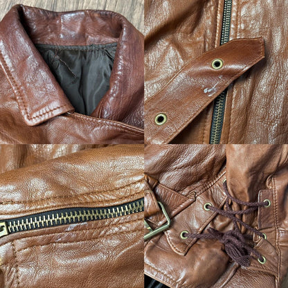 Vintage 80s brown bomber leather jacket - OneCatBoutique