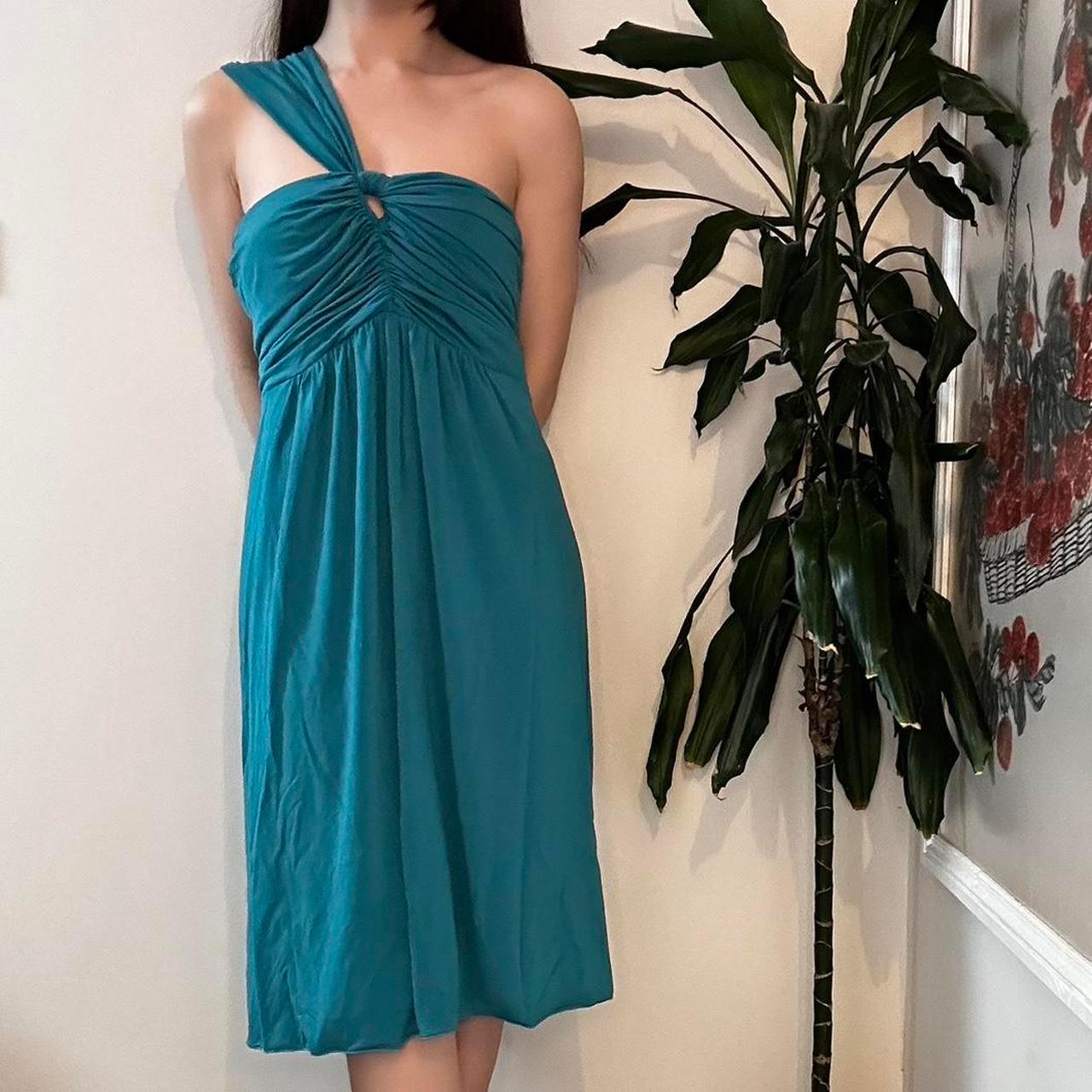 Vintage 80s MARELLA single shoulder turquoise midi party dress - OneCatBoutique