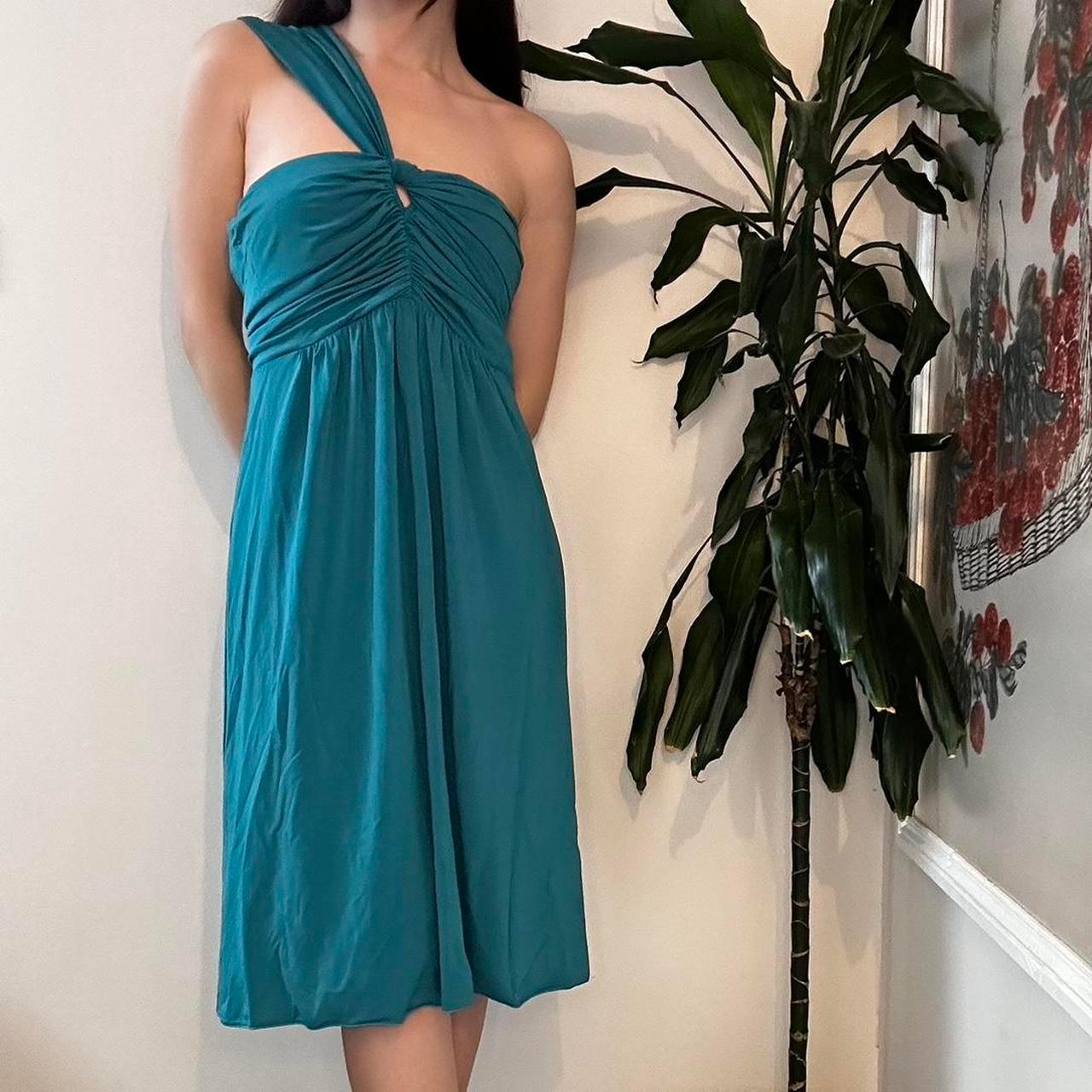 Vintage 80s MARELLA single shoulder turquoise midi party dress - OneCatBoutique