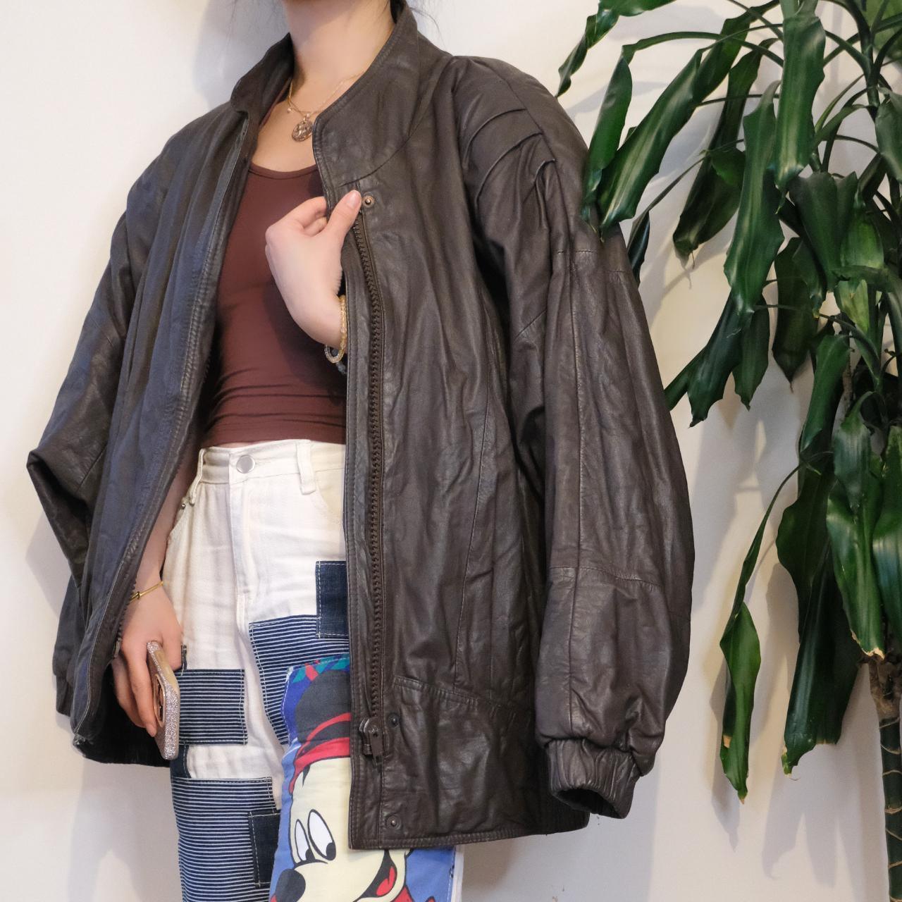 Vintage 80s unisex brown leather jacket - OneCatBoutique