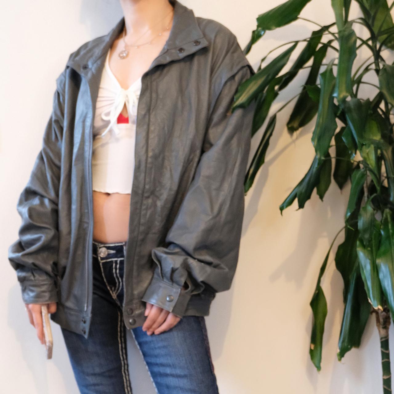 Vintage 80s unisex oversize grey leather jacket - OneCatBoutique