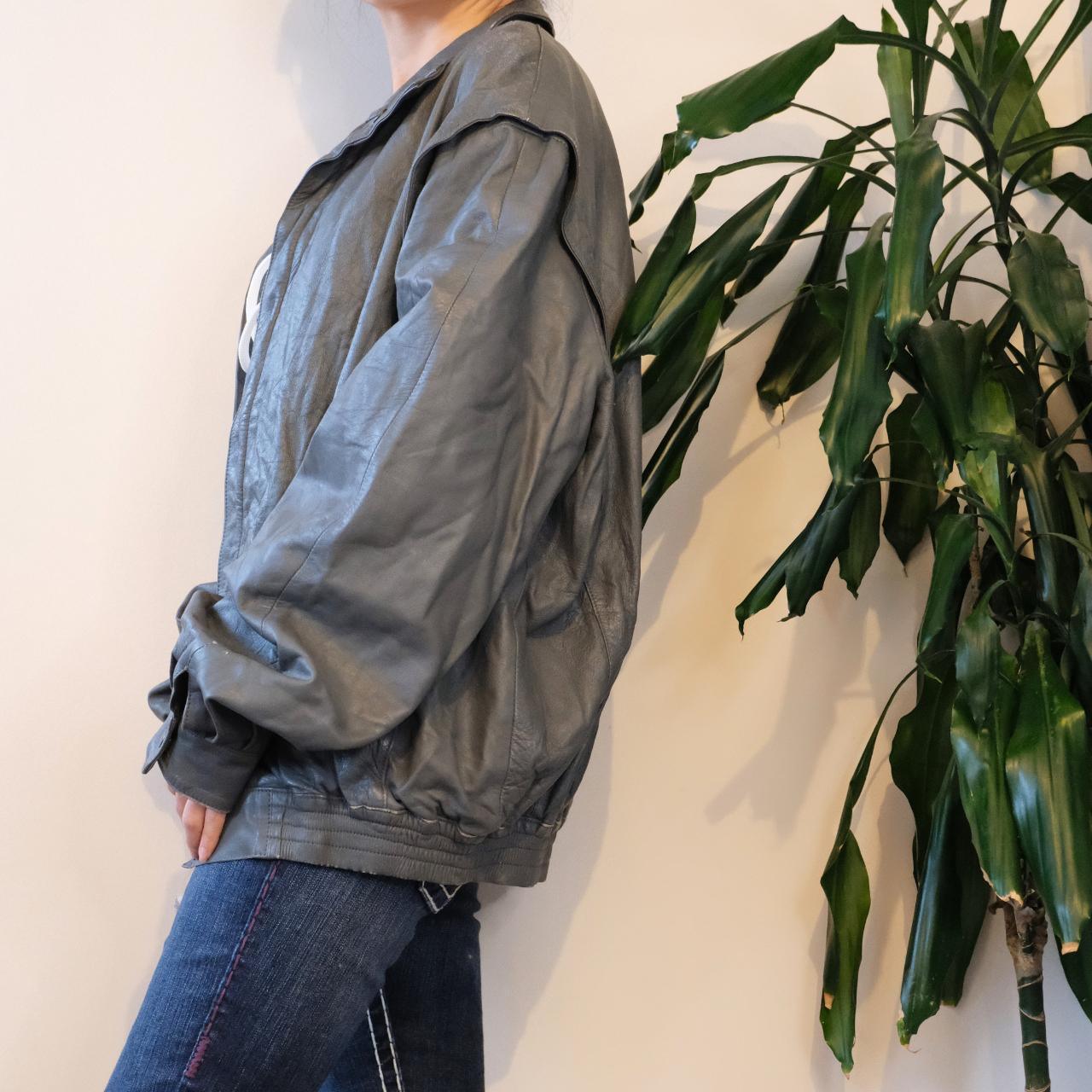 Vintage 80s unisex oversize grey leather jacket - OneCatBoutique