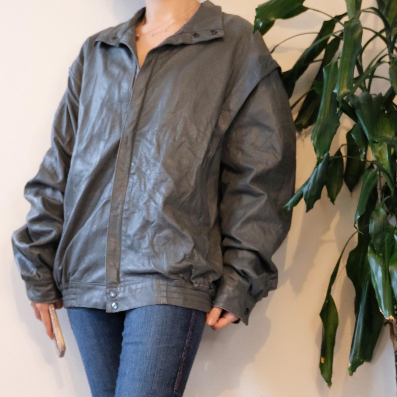 Vintage 80s unisex oversize grey leather jacket - OneCatBoutique