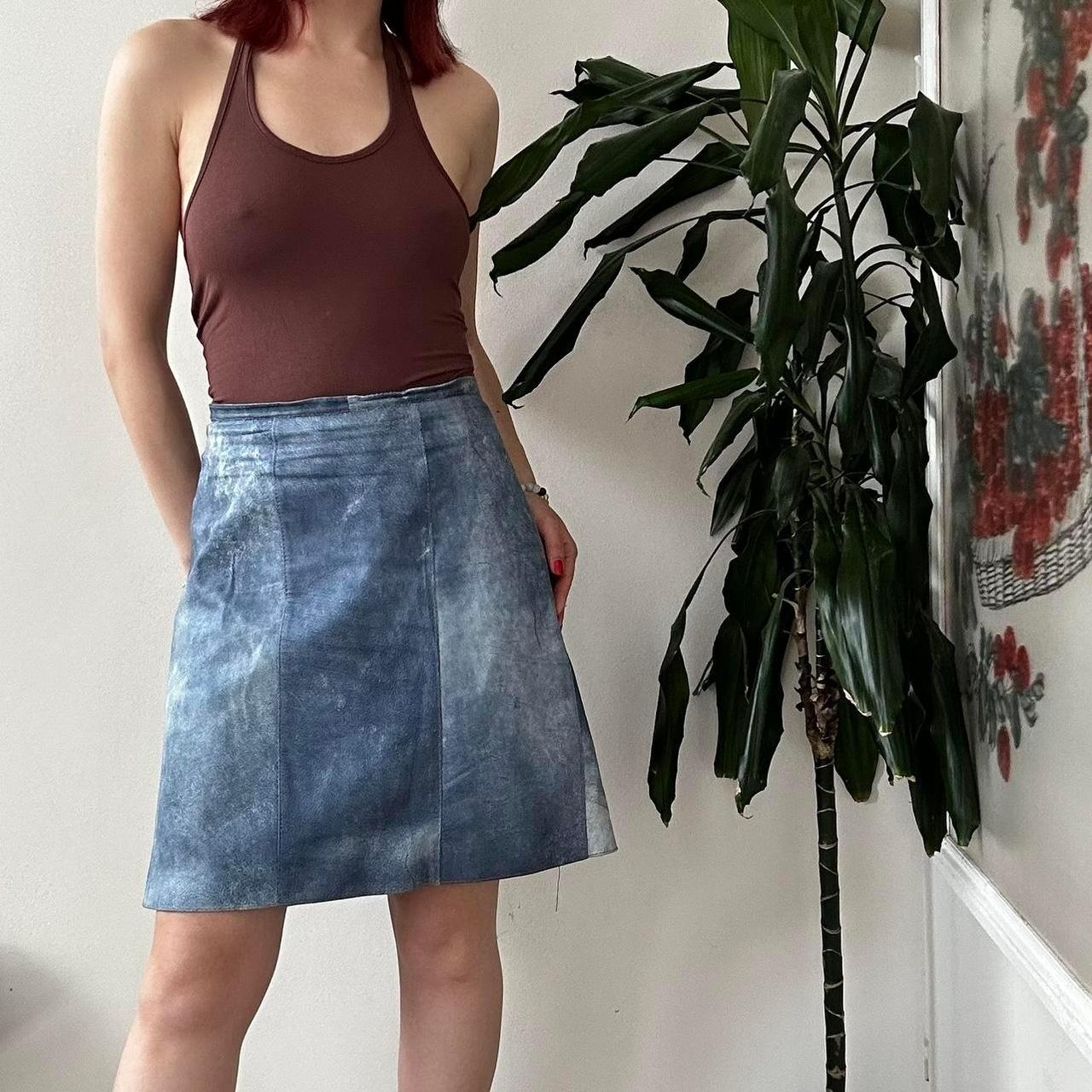 Vintage 90s blue panel faux leather mini skirt - OneCatBoutique