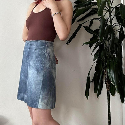 Vintage 90s blue panel faux leather mini skirt - OneCatBoutique