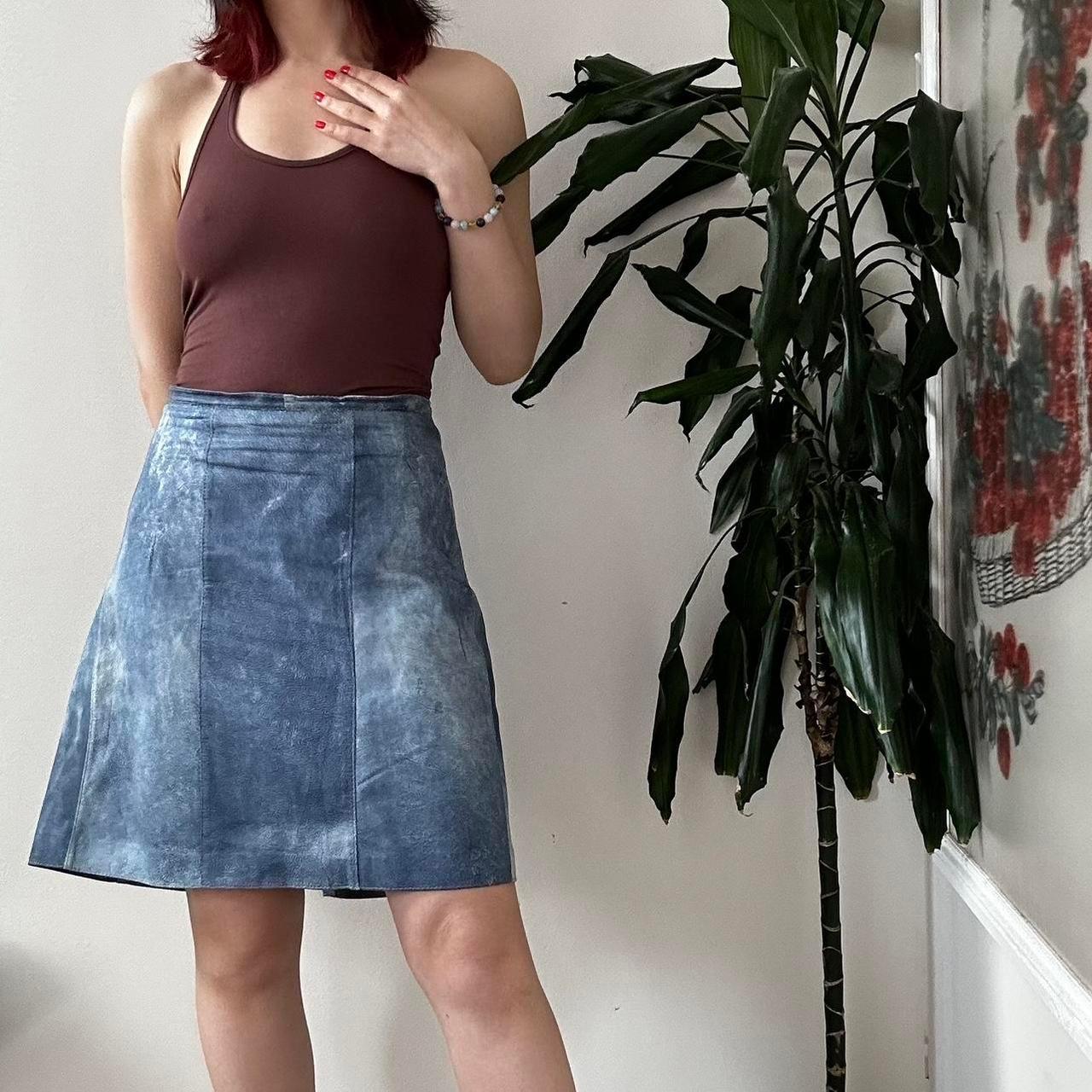 Vintage 90s blue panel faux leather mini skirt - OneCatBoutique