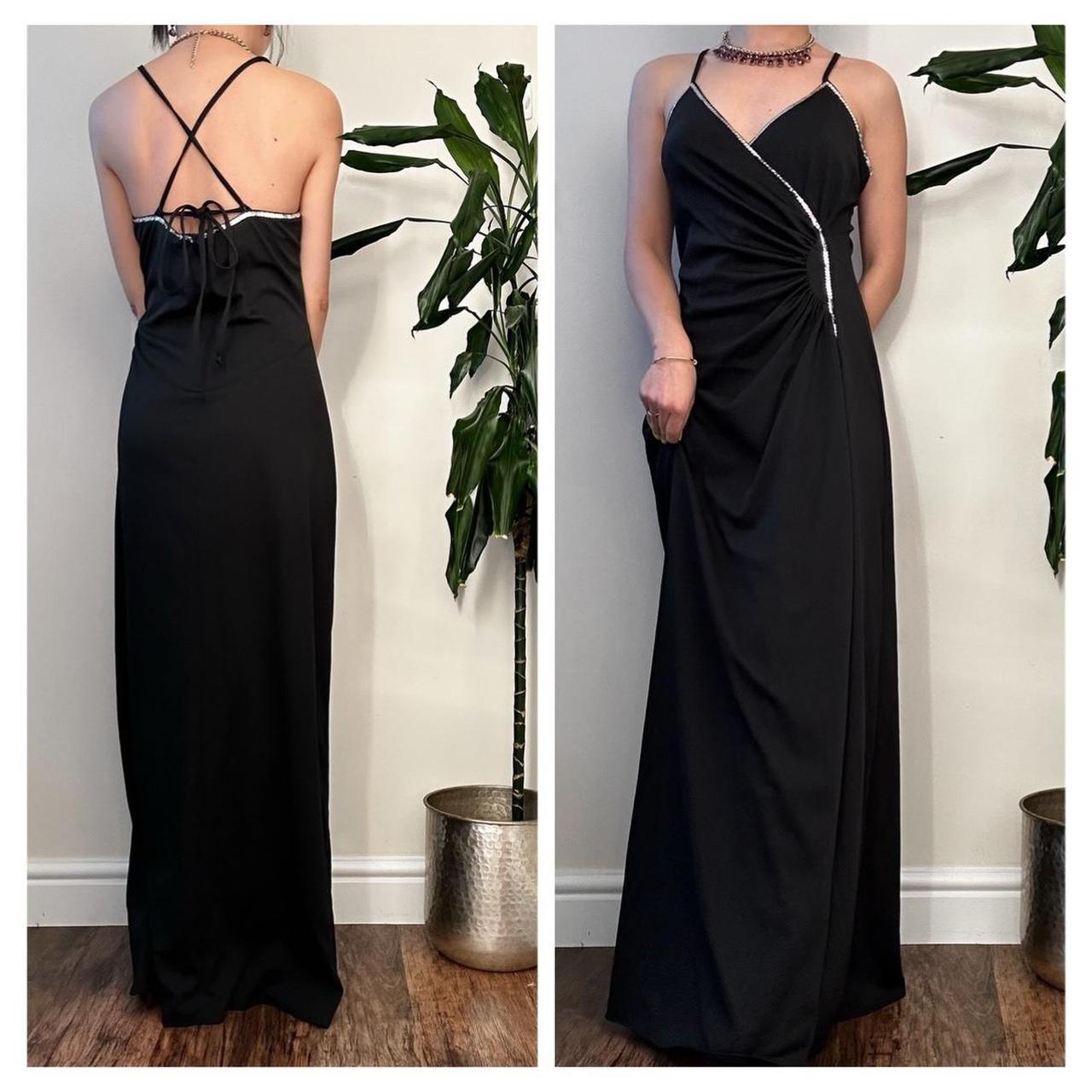 Vintage Elegant Noir Sequin Trim Maxi Dress - OneCatBoutique