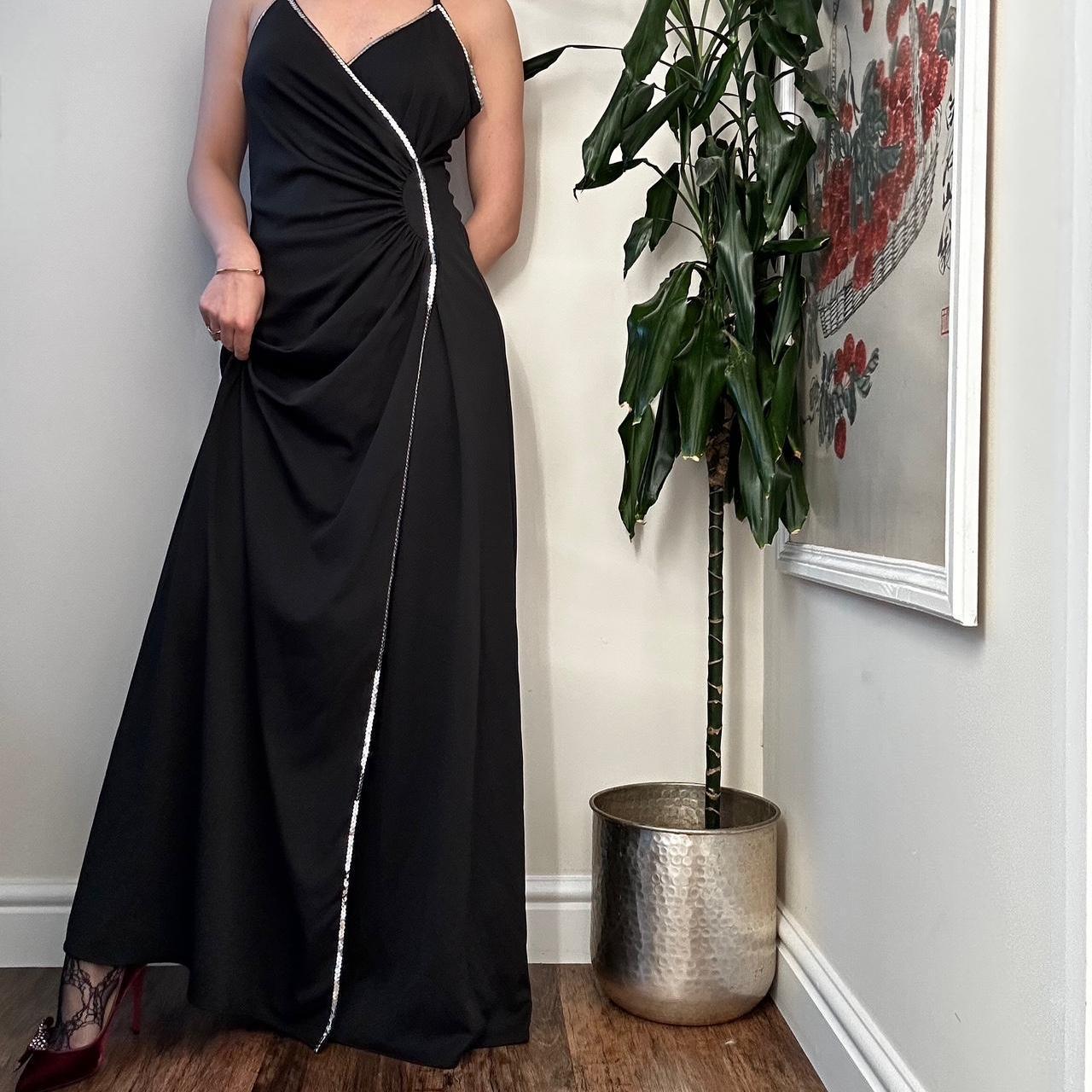 Vintage Elegant Noir Sequin Trim Maxi Dress - OneCatBoutique