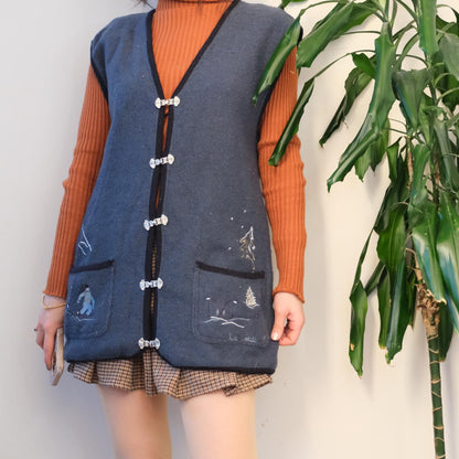 Conviction navy wool vintage Christmas jumper vest - OneCatBoutique