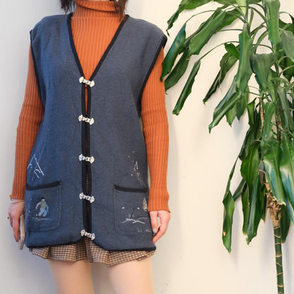 Conviction navy wool vintage Christmas jumper vest - OneCatBoutique